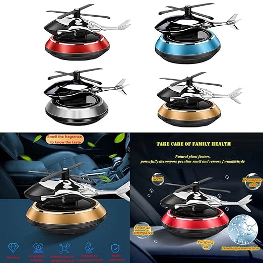Solar Helicopter Air Freshener - Rotating Car Aroma Diffuser (Gold)
